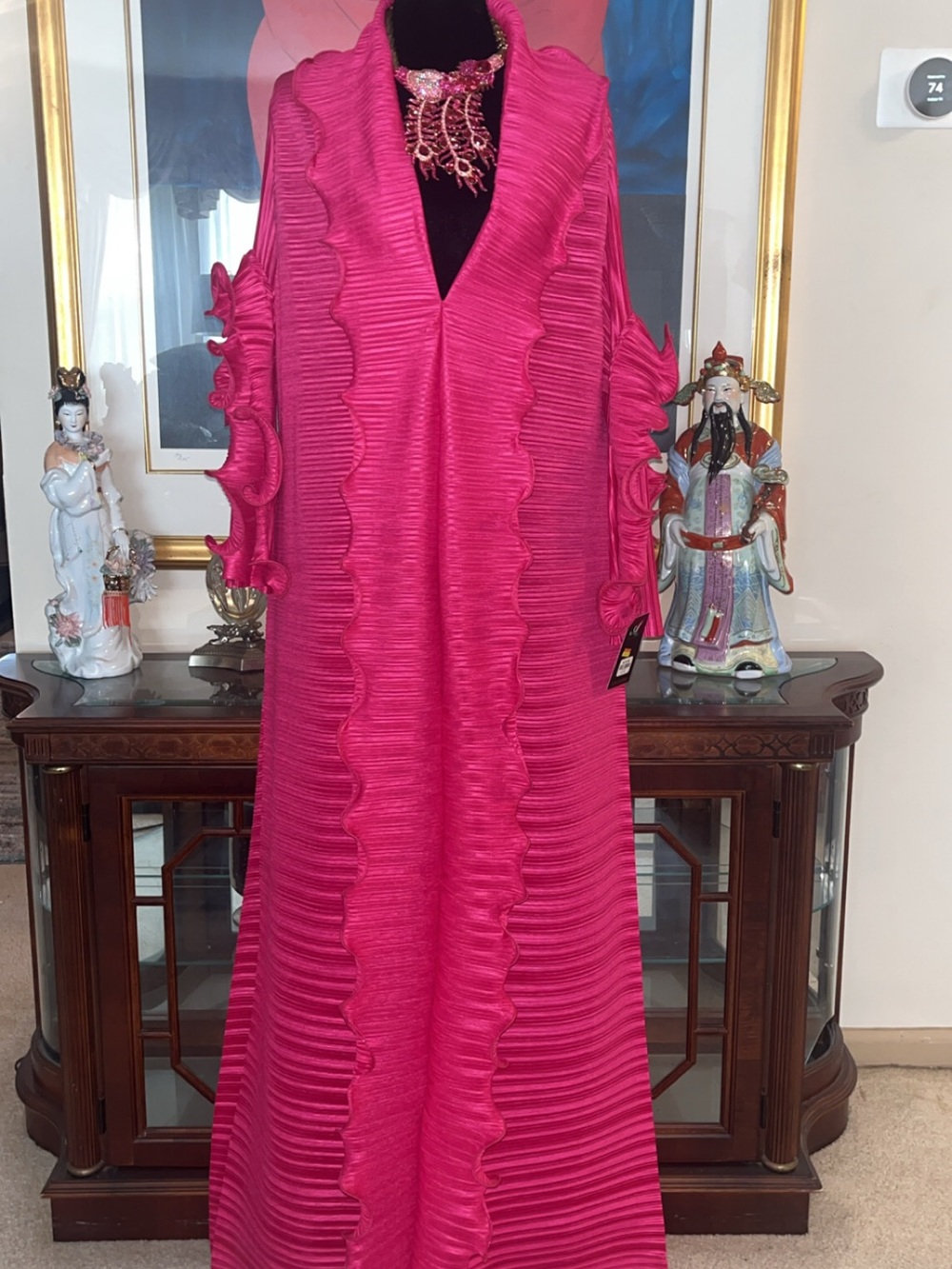 Fuchsia Ruffle-Trim Maxi Dress - Statement Evening Gown